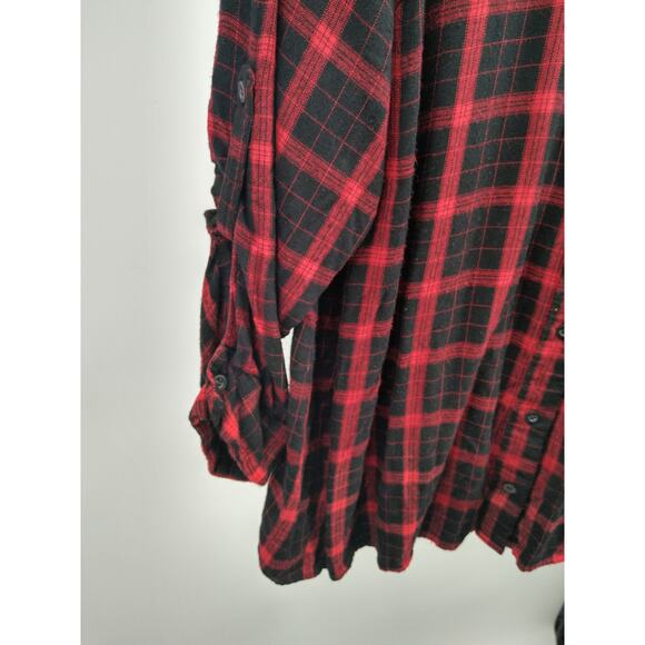 Lane Bryant Shirt Top Plus 22 24 Long Plaid Button Down Roll Christmas Red Black - Picture 3 of 7
